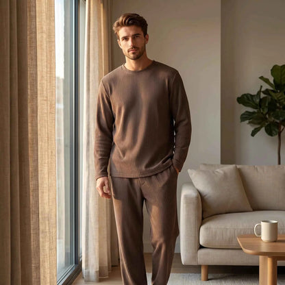 Men's long sleeve pajama set by ShopHub NZ, featuring comfortable fabric and stylish design for relaxed sleepwear.