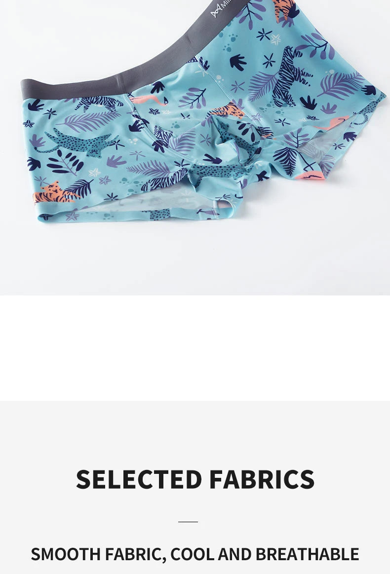 MiiOW Seamless Ice Silk Men Underwear Boxers - 3Pcs Antibacterial Silky Breathable Boxer Briefs
