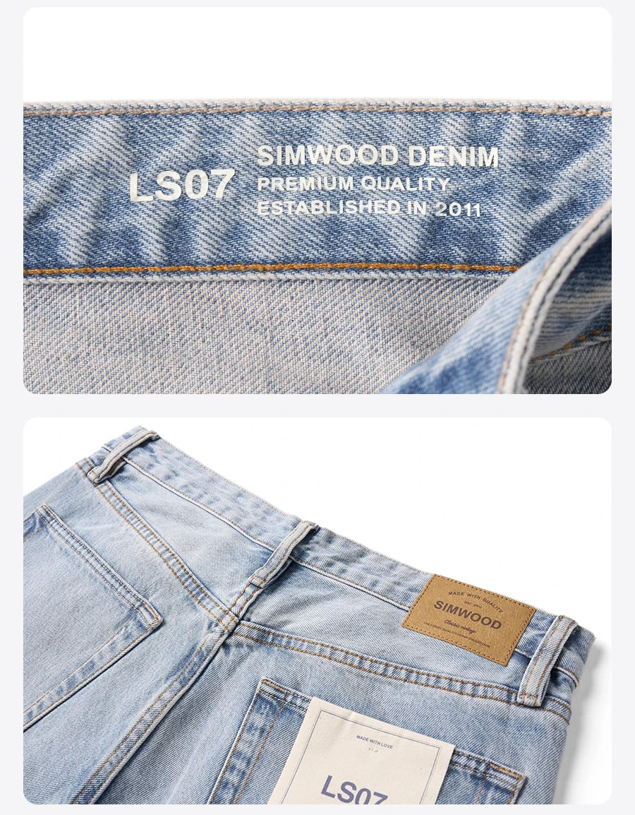 SIMWOOD 2026 Autumn New Loose Straight 13.5oz  100% Cotton Washed Vintage Jeans Men Plus Size Denim Trousers