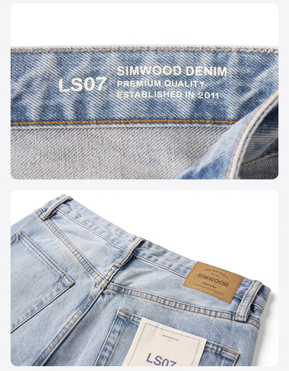 SIMWOOD 2026 Autumn New Loose Straight 13.5oz  100% Cotton Washed Vintage Jeans Men Plus Size Denim Trousers