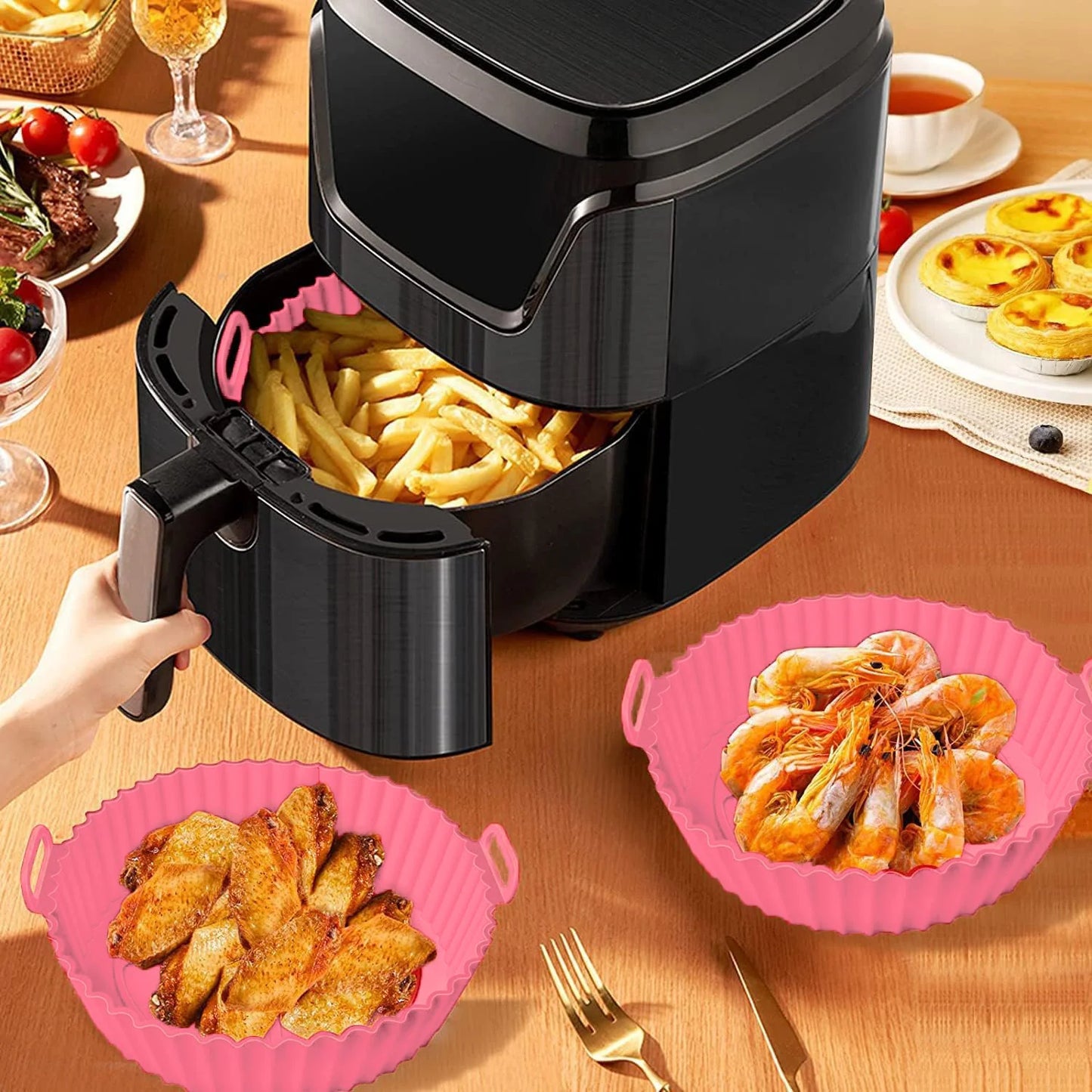 6PC Air Fryer Mats - 450°F Silicone Non-Stick Dual Texture