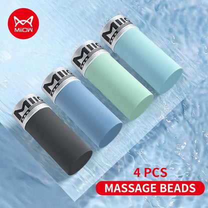 MiiOW Ice Silk Men Underwear 4Pcs Antibacterial Massage Beads Boxers Briefs