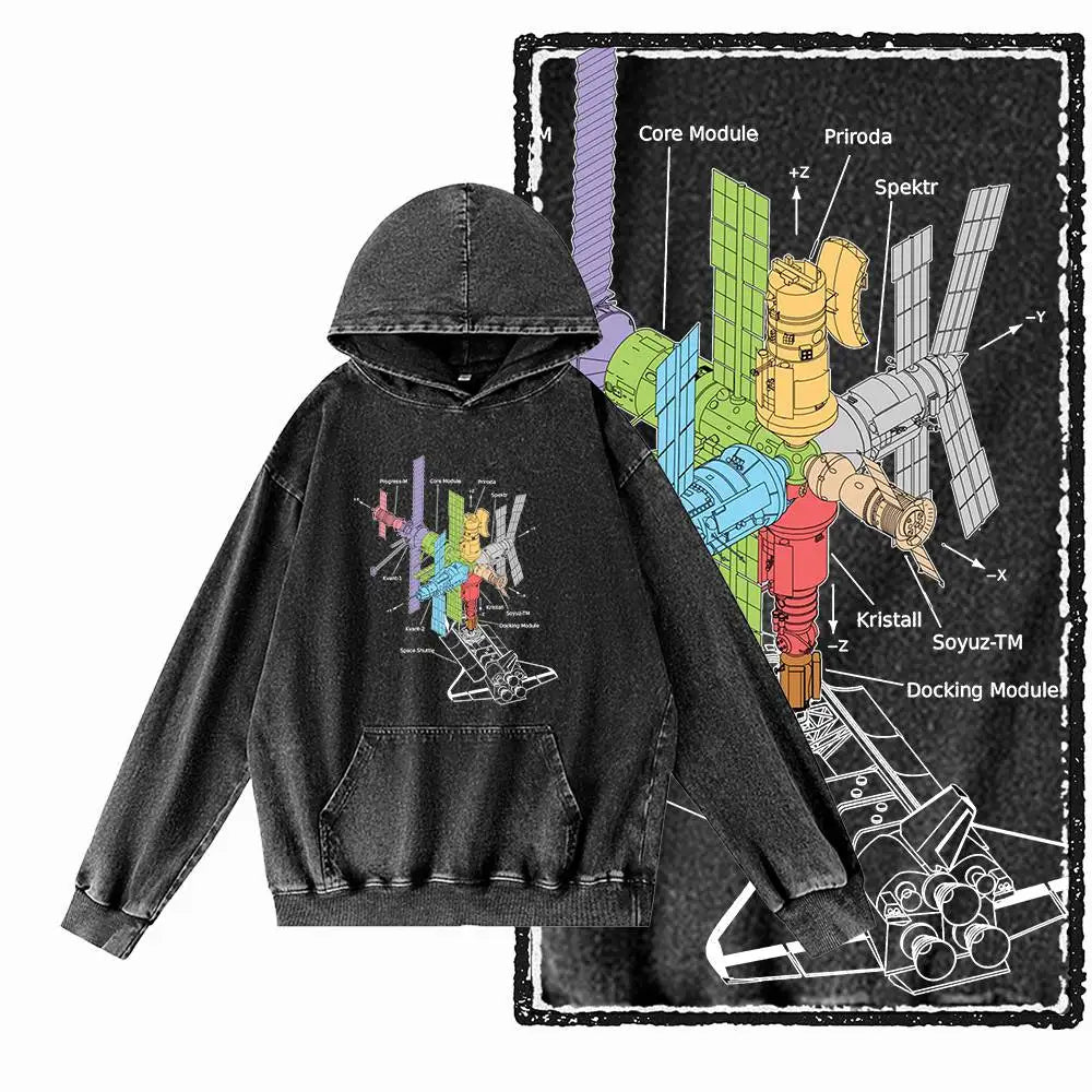 Orbit Runner Astronaut Acid-Washed Black Hoodie