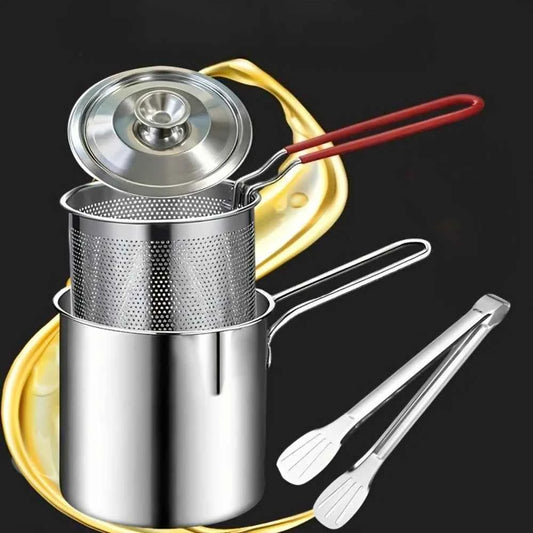 Stainless Steel Fryer Basket with Filter & Tongs, Multipurpose for Frying Potatoes Fish Chicken, Kitchen Essential