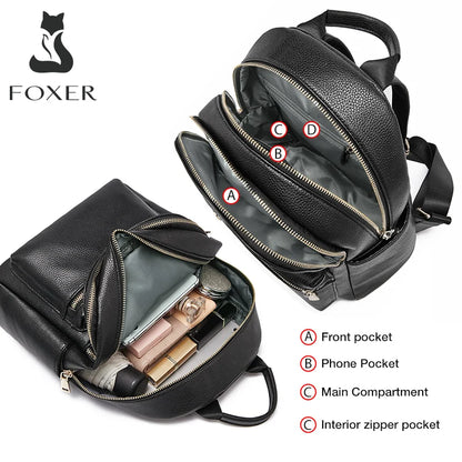 FOXER Brand  Women Cute Fashion Backpack Lady Leather +Microfiber Simple Travel School Bag Book Purse Quality Soft Daypack Gift