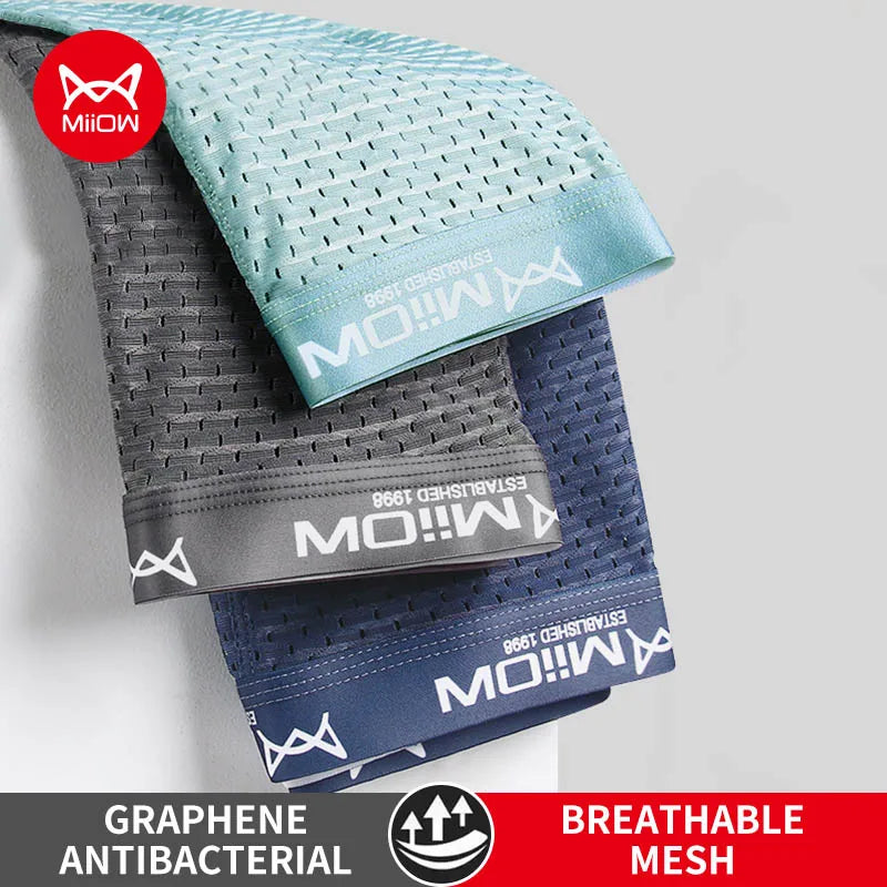 Ultimate Comfort: Men's Breathable Boxer Briefs - MiiOW 3Pcs Ice Silk Underwear