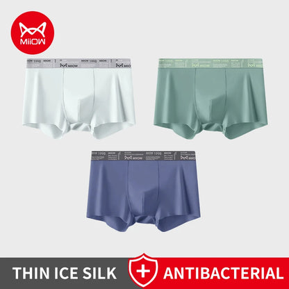 MiiOW Ice Silk Men Underwear - 3Pcs Breathable Ultra-thin Antibacterial Boxers for Ultimate Comfort