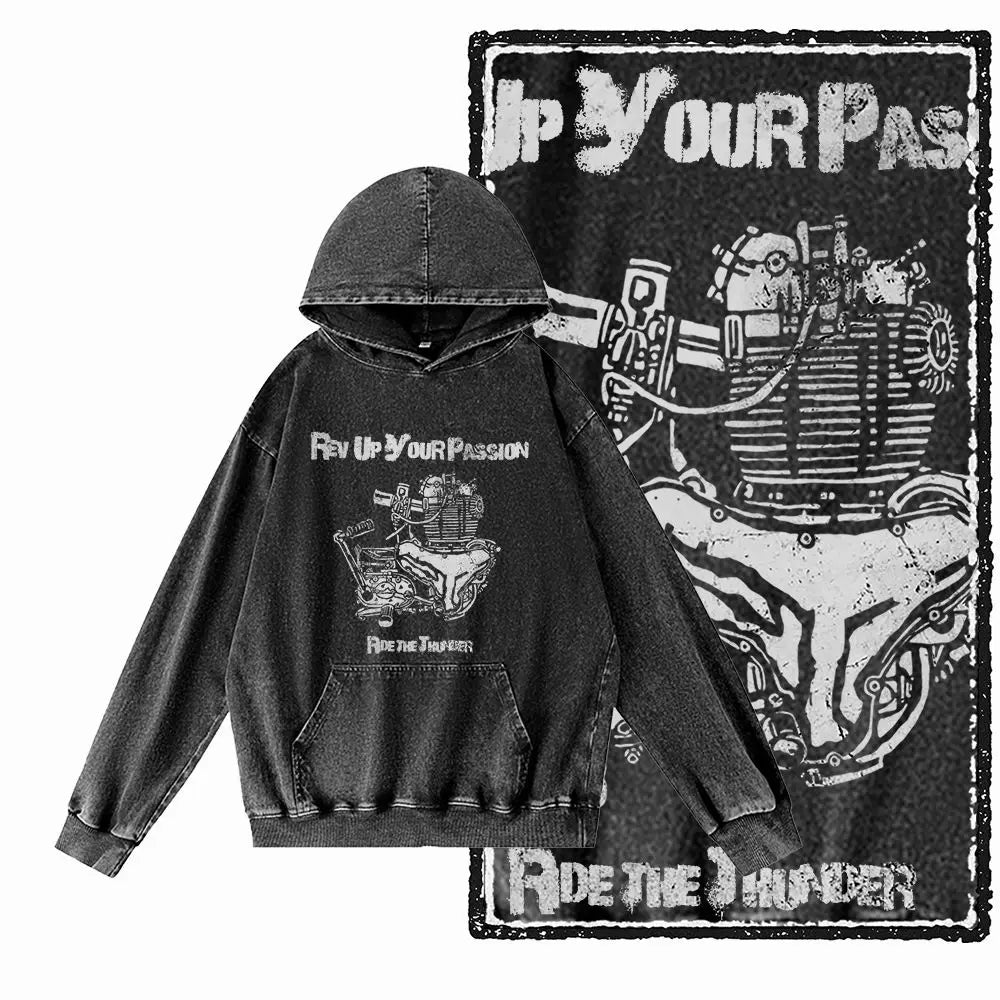 COOLMIND G20 Acid-Washed Black Graphic Hoodie