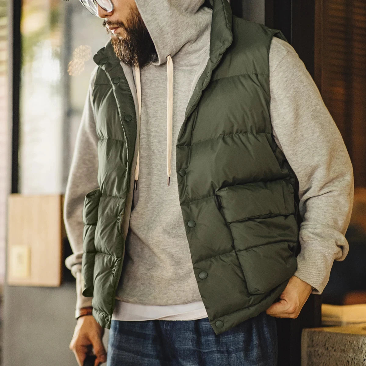 MADEN Duck-Down Puffer Vest | Army Green or Mocha