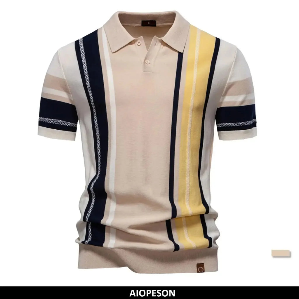 AIOPSON Men's Breathable Striped Polo Shirts - ShopHub