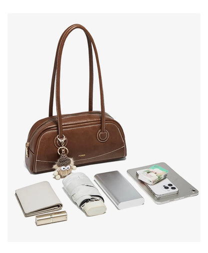 FOXER New Large Capaci Women's Handbag PU Leather Simple Retro Single Underarm Bag for Female Casual Commuting Pillow Bag Purse