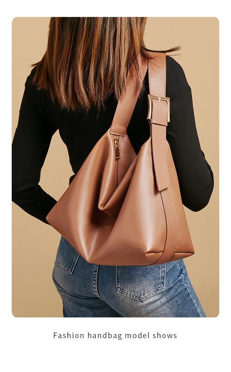 FOXER Large Soft Split Leather Shoulder Bag