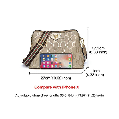 FOXER Women's Shoulder Bag Split Leather Lady Crossbody Bag Fashion Monogram Print Large Capacity Handbag Purse