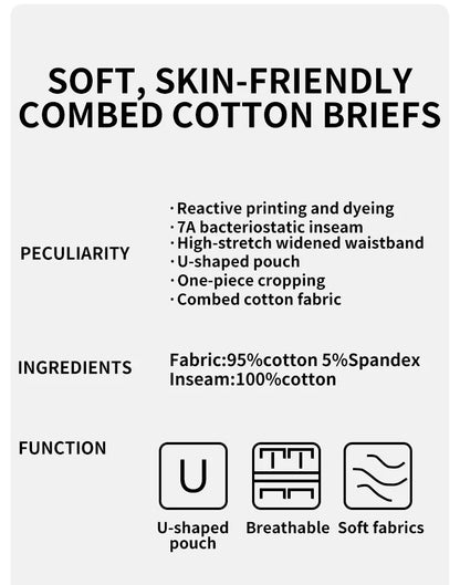 MiiOW 4Pcs Cotton Men's Underwear Soft Antibacterial U-shaped Crotch Breathable Boxer Briefs