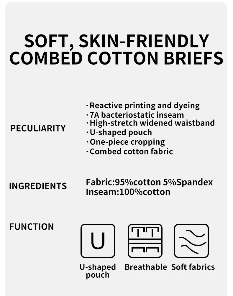 MiiOW 3Pcs Men's Cotton Underwear Antibacterial Breathable Crotch Soft Boxershorts