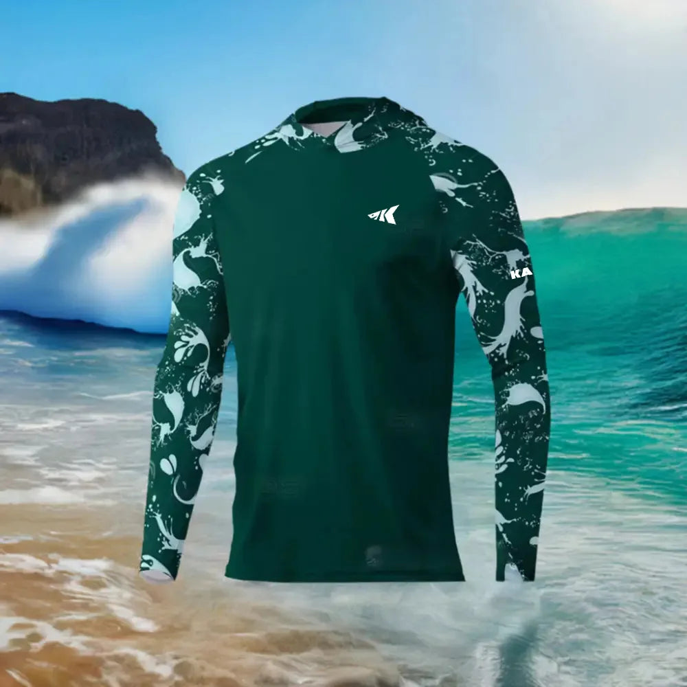 UPF 50+ Fishing Hoodie - Coral Splicing 3D Printed Quick Drying Breathable Outdoor Shirt for Ultimate Sun Protection