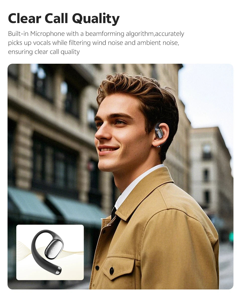 QCY Crossky R70 Wireless Headphones - Hi-Res Open-Ear Bluetooth 6.0 Earhooks with Bass Boost