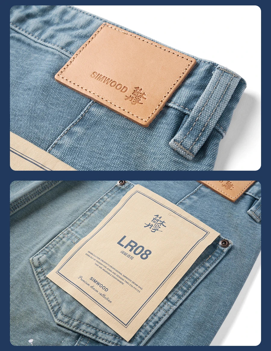 SIMWOOD High Standard 2026 Autumn New Loose Relax 12oz Fabric Denim Logger Pants Men Outdoor Workerwear Paint Splatter Jeans