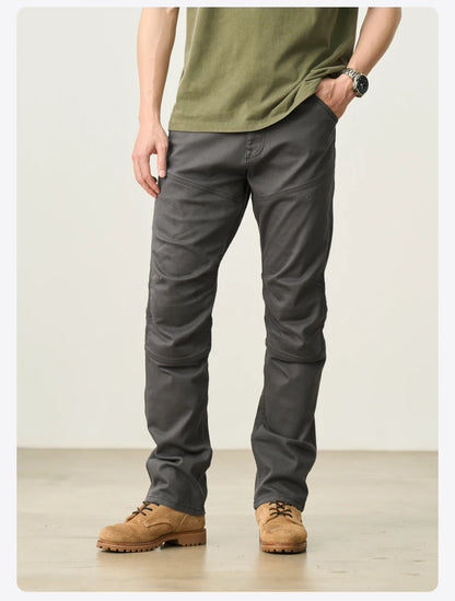 SIMWOOD 2026 Spring New Draping Motorcycle Riding Jeans Men 10oz Fashion Denim Trousers