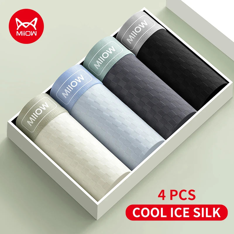 MiiOW Men's Antibacterial Underwear 4Pcs Silky Ice Silk Boxer Briefs