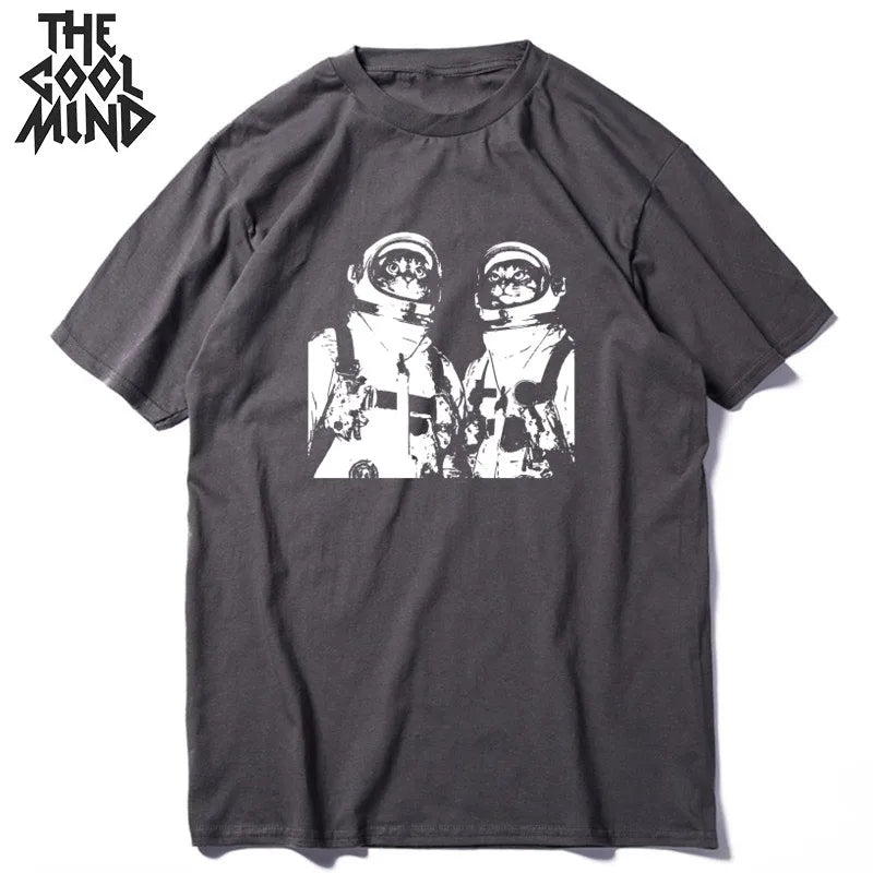 COOLMIND MO0167 Space Cat Graphic Cotton Tee