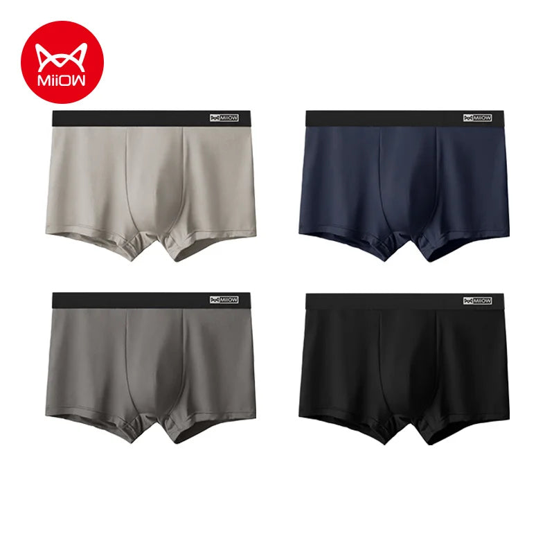 MiiOW Cotton Men's Boxer Shorts - 4Pcs Breathable Antibacterial Underwear for Men