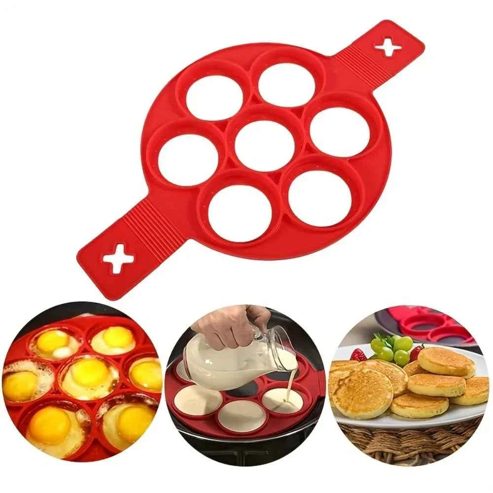 Silicone Non-Stick Pancake & Egg Maker, Easy Baking Frying Tool, Red Kitchen Essential Mini Cooker