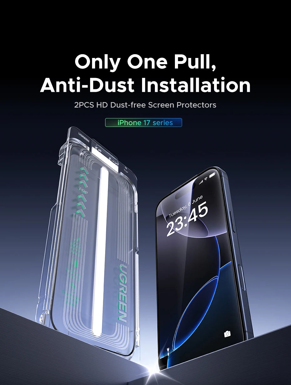 UGREEN Automatic Dust-free Screen Protector for iPhone 17 Pro Max, 16 Pro & More—2 Pack