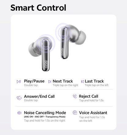 QCY MeloBuds N70 Wireless Earphones with Hybrid Adaptive ANC, Hi-Res Sound, and 50Hrs Battery Life