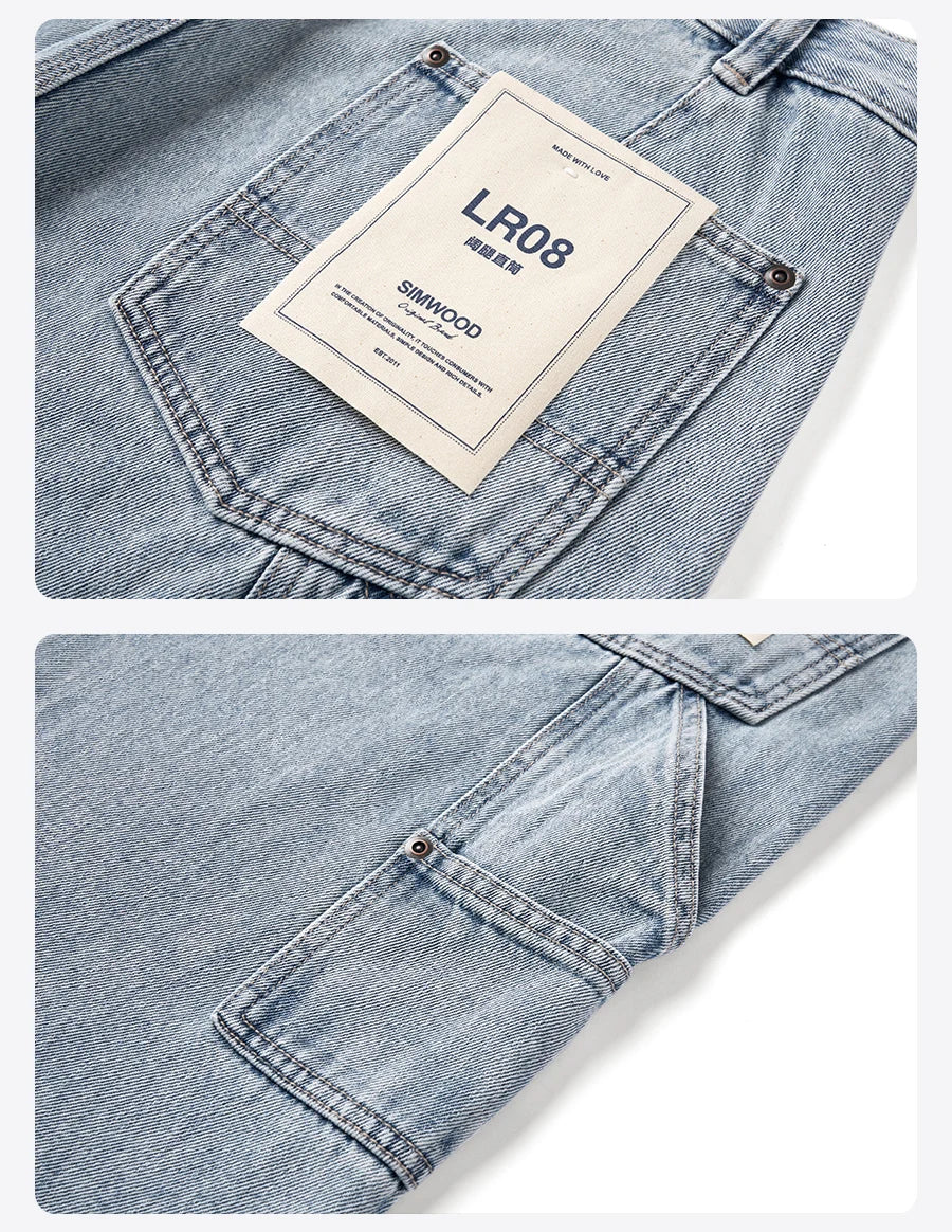 SIMWOOD 2026 Spring Summer New Loose Relax Logging Jeans Men 11oz Fabric Cargo Denim Trousers