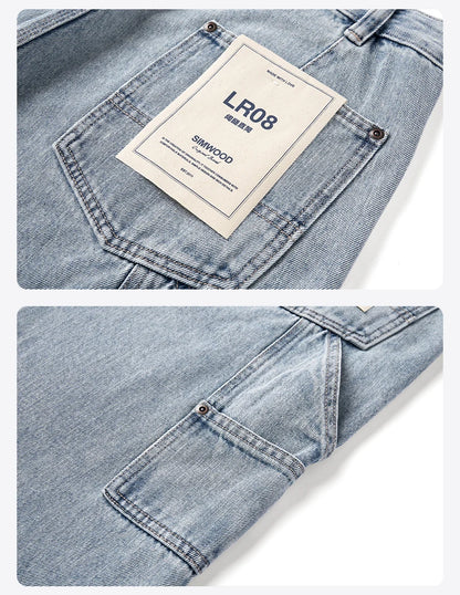 SIMWOOD 2026 Spring Summer New Loose Relax Logging Jeans Men 11oz Fabric Cargo Denim Trousers