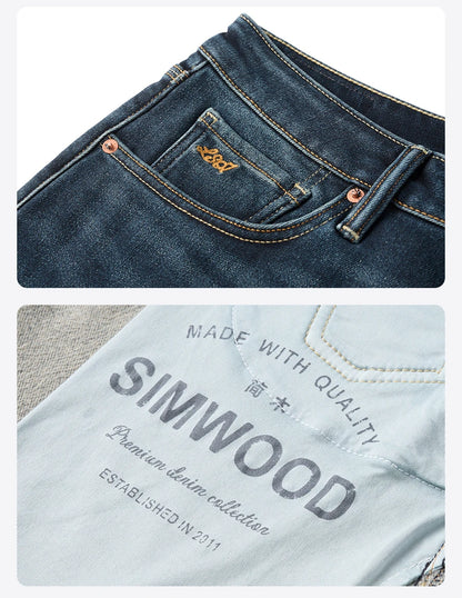 SIMWOOD 2026 Spring New 15oz Warm Micro Fleece Lining Jeans Men Loose Straight Plus Size Denim Trousers