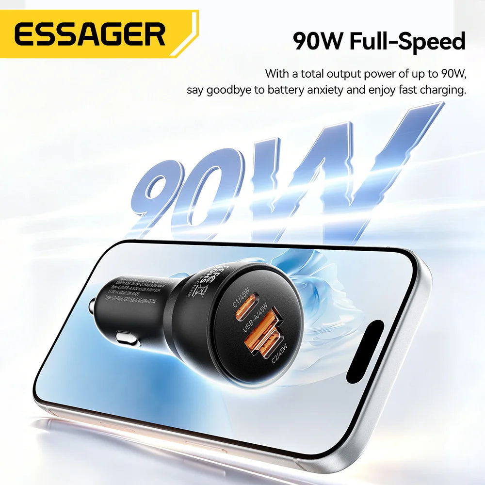 Essager 90W Dual-Port USB Type-C Car Charger with 45W PD Fast Charging