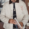 Maden Men's Retro French J22 Jacket Heavyweight White Cottonseed Shell Safari Coat Corduroy Collar Spring/Fall Hunting Outerwear