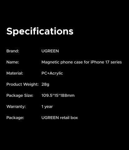 UGREEN Never Yellow PC Magnetic Case for iPhone 18 17 Pro 18Pro Max Shockproof Anti-Yellowing Clear Hard Cover for MagSafe Cases