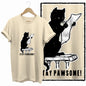 COOLMIND 100% Cotton Beige Cat Print Exclusive Graphic Women T Shirt Big Size Loose Cotton Cat Lover Women T Shirt Lovely Cat Te