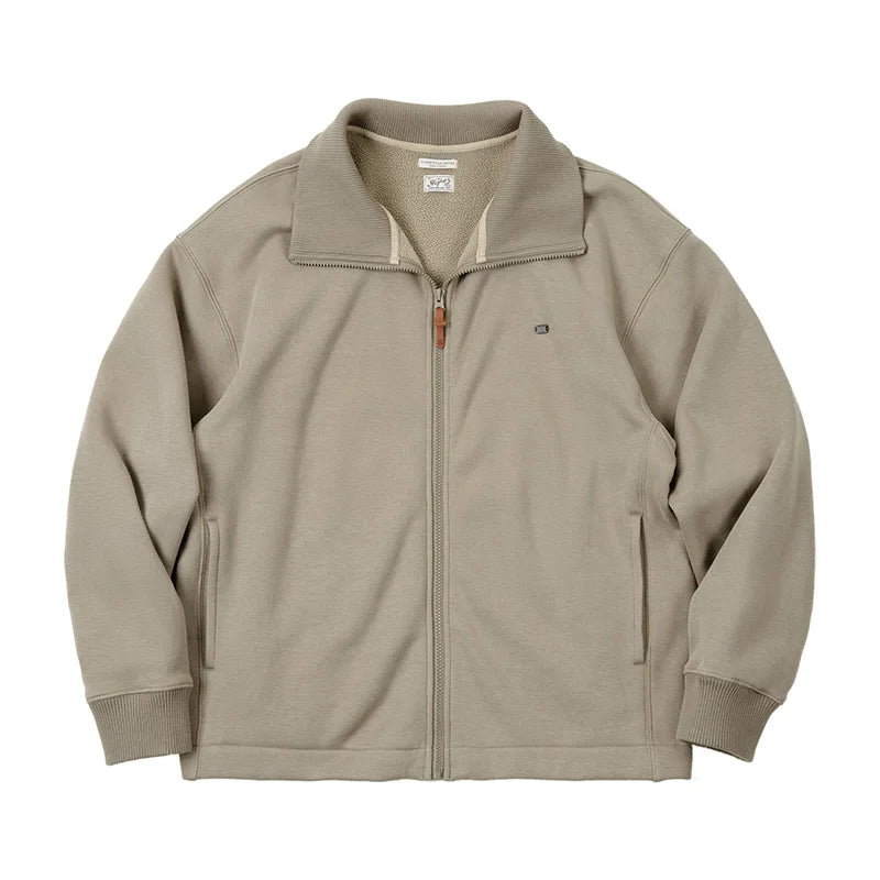 Maden Men's High Neck Warm Jacket Polar Fleece Lining Thickened Coat Casual Sports Style Cardigan Sweater Vintage Tennis Jacket