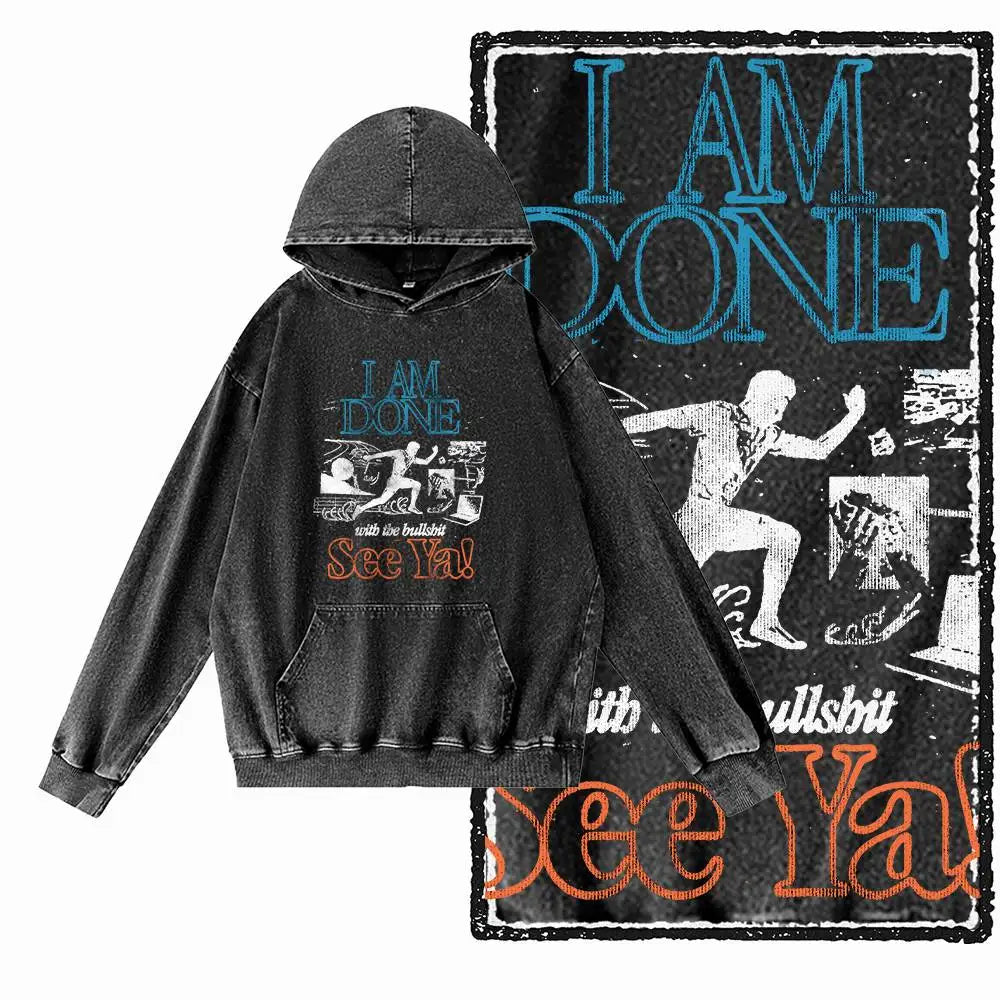 COOLMIND Acid-Washed Black Graphic Pullover