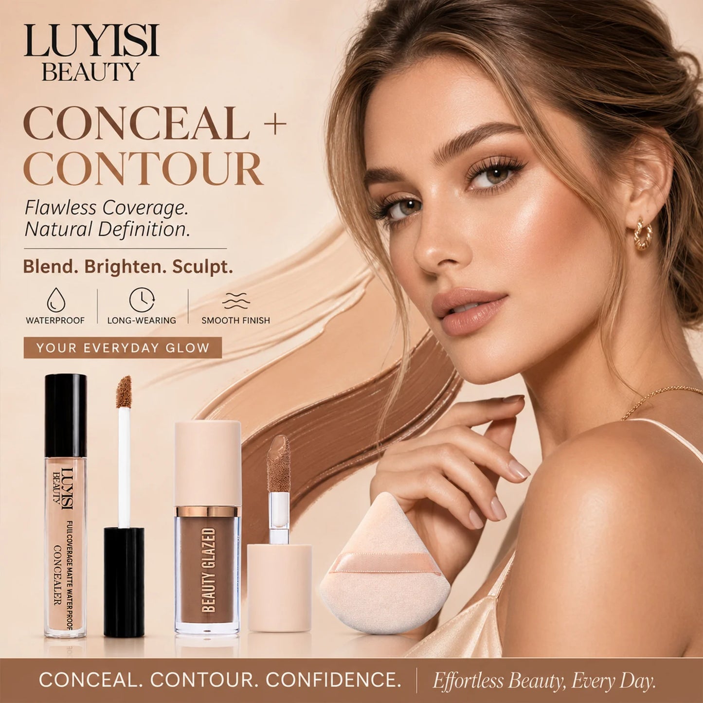 3pcs/Set Concealer + Contour Powder + Blending Puff