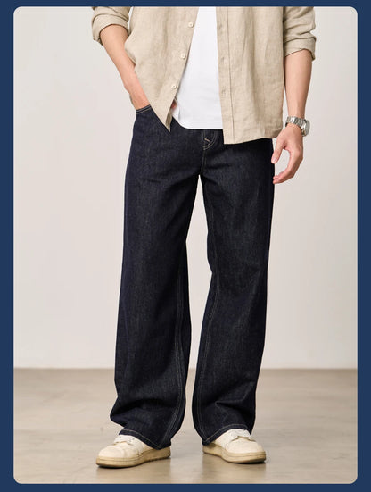 SIMWOOD High Standard 2026 Spring Summer New Baggy Style 12oz  Natural Hemp Cotton Blend  Fabric Jeans Men Vintage Denim Pants