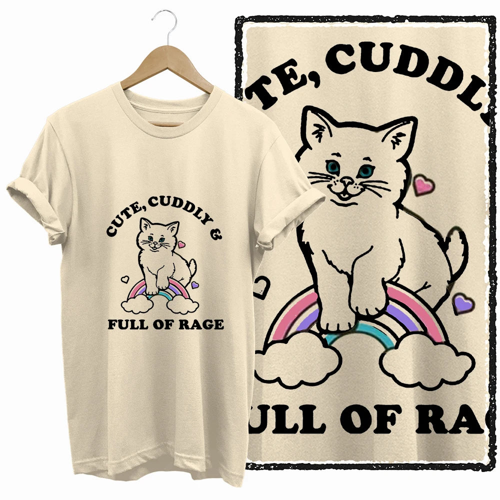 COOLMIND Beige Cat Graphic T-Shirt | Women's Relaxed Fit