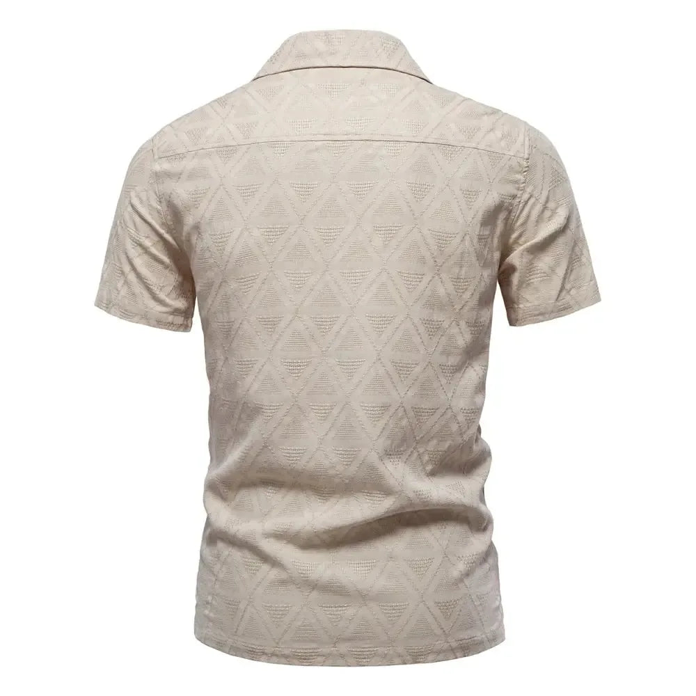 AIOPESON's 100% Cotton Jacquard Men's Short Sleeve Shirts - ShopHub