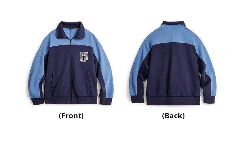 Maden Men's Vintage Contrast Navy Blue Jacket Waffle Knit Training Jacket Breathable Stand Collar Outwear for Spring Fall