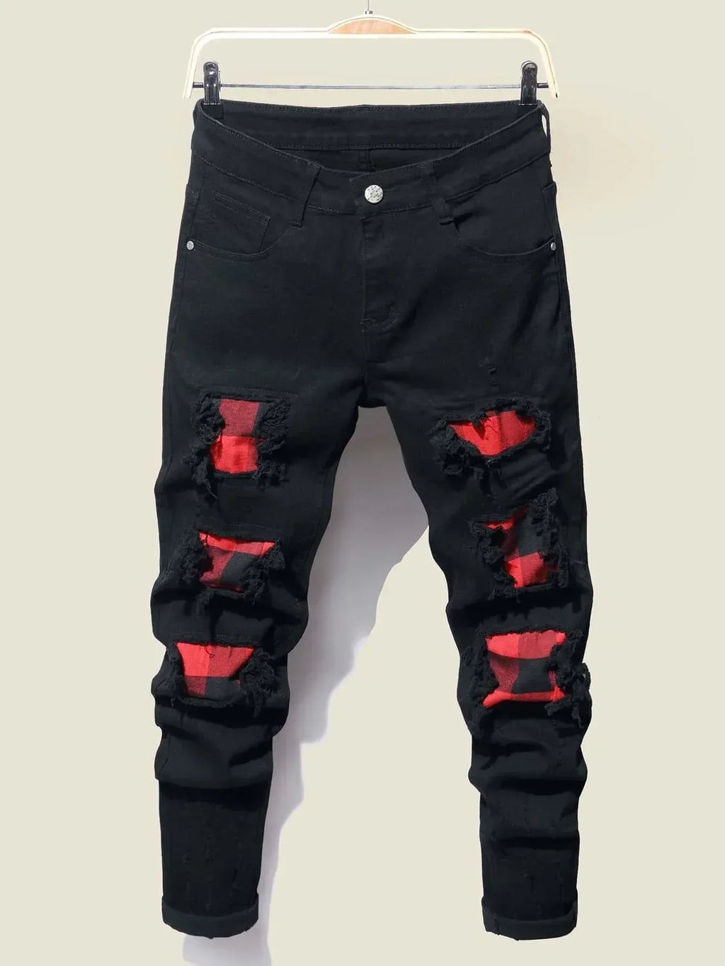 Men's Streetwear Retro Black Elastic Slim Fit Ripped Jeans - ShopHub