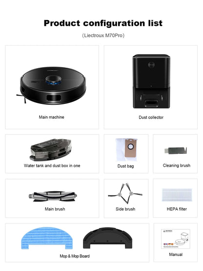 Liectroux M70 Pro Robot Vacuum Cleaner & Mop