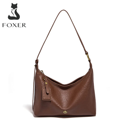 FOXER Genuine Leather Hobo Bag Lady Vintage Commuter Shoulder Bag Large Capacity Soft Leather Women Underarm Bag For Daily
