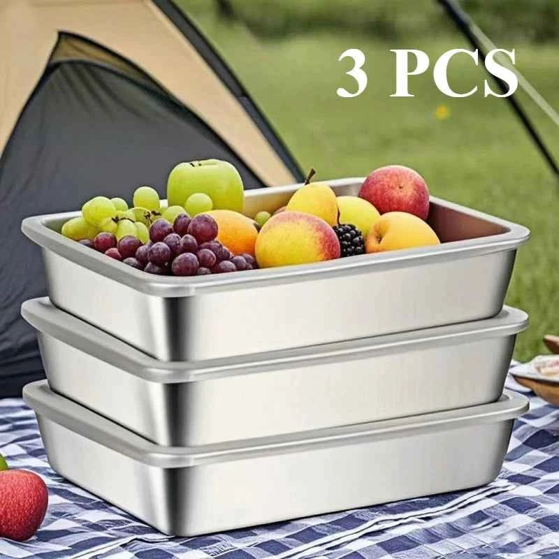 3Pcs Stackable Stainless Steel Food Containers, Kitchens Accessories, Stores Knives, Reusable for Kitchen & Fridge Storage