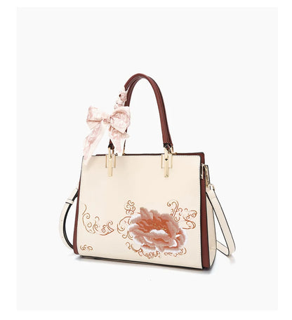 FOXER Luxury Embroidery Women's Handbag Split Leather Elegant Lady Tote Bag Chinese Style Shoulder Bag Best Mother's Day Gift