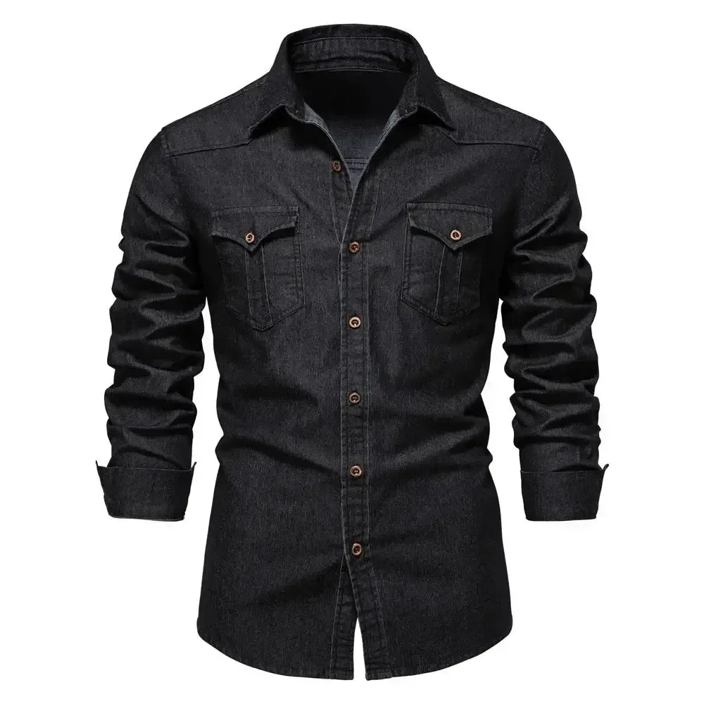 AIOPESON Elastic Cotton Denim Shirts - ShopHub