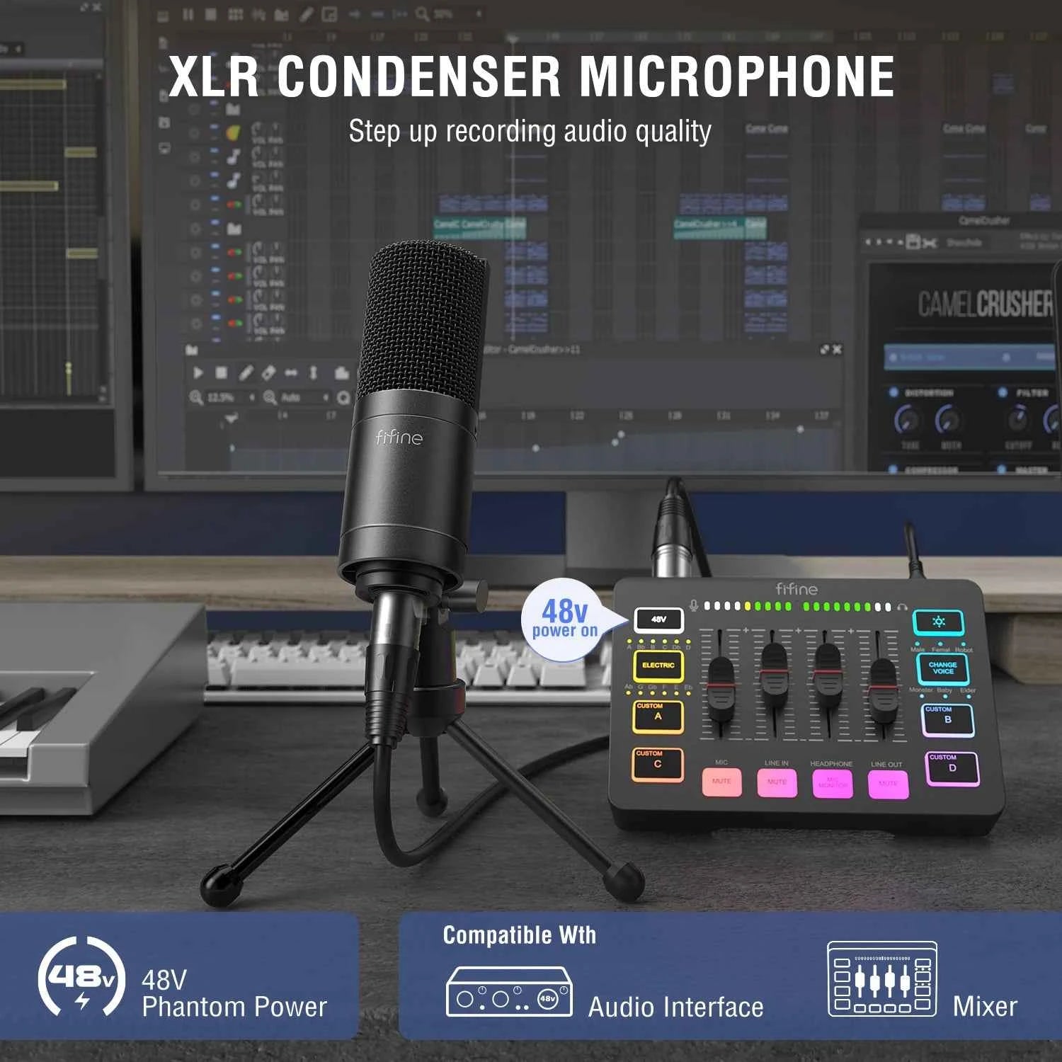 FIFINE XLR Microphone,Condenser Podcast Mic for Recording,Vocal,Voice-OverStreaming,Podcast, Singing,Cardioid Studio Mic K669C